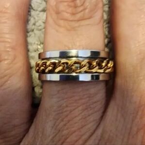 Stainless steel silver and gold rotating fidget spinner ring